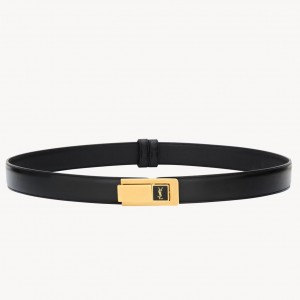 Saint Laurent Charniere Buckle Belt 25MM in Black Leather