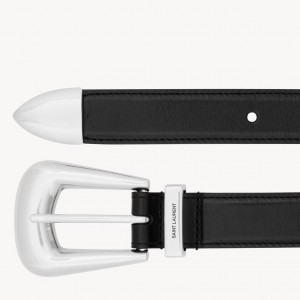 Saint Laurent Folk Buckle Belt 25MM in Noir Leather