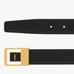 Saint Laurent LA 66 Buckle Belt 30MM in Black Leather