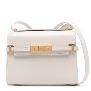 Saint Laurent Manhattan Mini Shoulder Bag in White Calfskin