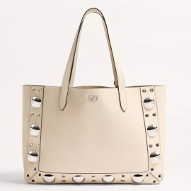 Valentino Nellcote Medium Shopping Bag in White Grained Calfskin