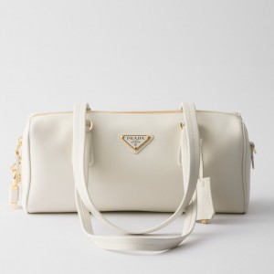 Prada Medium Top-handle Bag in White Leather with Padlock