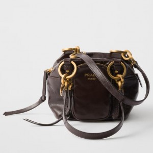 Prada Dangle Top-handle Mini Bag in Burgundy Vintage Leather