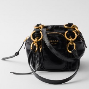Prada Dangle Top-handle Mini Bag in Black Vintage Leather
