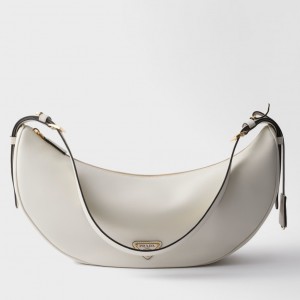 Prada Demi-lune Large Shoulder Bag in White Leather