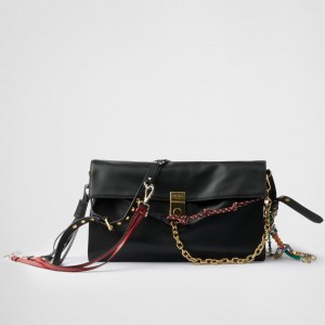 Prada Soft Sound Large Bag with Charms in Black Leather
