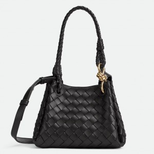 Bottega Veneta Parachute Small Bag in Black Intrecciato Lambskin