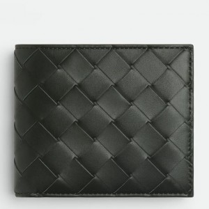 Bottega Veneta Bi-fold Coin Purse Wallet in Dard Green Intrecciato Calfskin