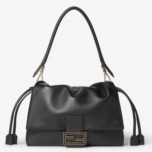Fendi Mamma Baguette Medium Bag in Black Nappa Leather