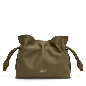 Loewe Mini Flamenco Clutch Bag in Khaki Green Nappa Calfskin