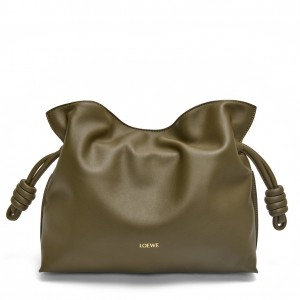 Loewe Flamenco Clutch Bag in Khaki Green Nappa Calfskin