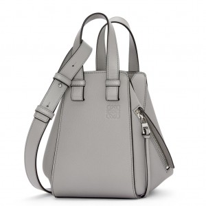 Loewe Compact Hammock Bag in Pearl Grey Grained Calfskin