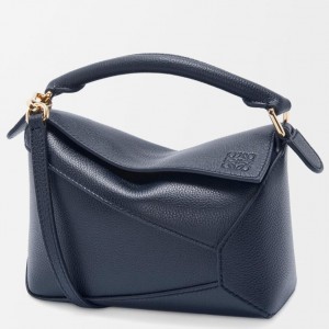 Loewe Puzzle Mini Bag in Navy Blue Grained Calfskin