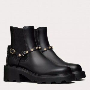 Valentino Beatle Rockstud Boots 55mm in Black Leather