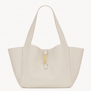 Saint Laurent LE 5 A 7 Bea Tote Bag in White Grained Leather 
