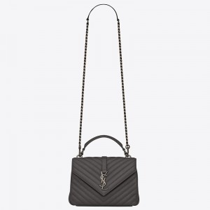 Saint Laurent College Medium Bag In Grey Matelasse Leather