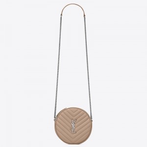 Saint Laurent Vinyle Round Camera Bag In Beige Grained Leather