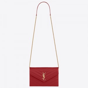Saint Laurent WOC Envelope Chain Wallet In Red Leather