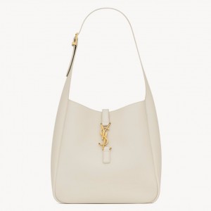 Saint Laurent Le 5 À 7 Supple Small Hobo Bag in White Leather