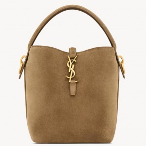 Saint Laurent Le 37 Small Bucket Bag in Golden Leaf Suede Leather