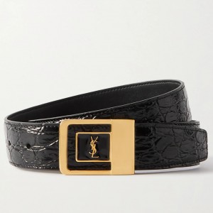 Saint Laurent LA 66 Buckle Belt 30MM in Black Croc-effect Leather