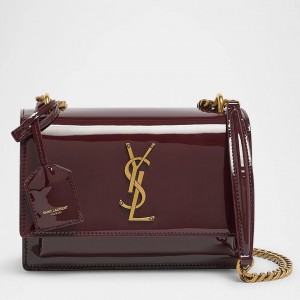 Saint Laurent Sunset Medium Chain Bag in Bordeaux Patent Calfskin
