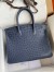 Hermes Birkin 30 Retourne Handmade Bag In Blue de Malte Ostrich Leather