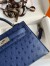 Hermes Kelly Mini II Sellier Handmade Bag In Blue Iris Ostrich Leather