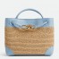Bottega Veneta Andiamo Small Bag in Raffia and Blue Lambskin