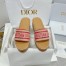 Dior Dioriviera Dway Platform Slides in Raffia and Pink Embroidered Cotton