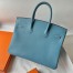 Hermes Birkin 35 Retourne Handmade Bag in Blue Jean Swift Leather