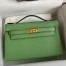 Hermes Kelly Pochette Handmade Bag In Vert Cypres Epsom Calfskin