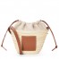 Loewe Drawstring Bucket Bag in Palm Leaf and Brown Calfskin 