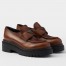 Prada Women's Double Chocolate Loafers in Cognac Leather 