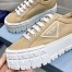 Prada Double Wheel Sneakers In Beige Nylon Gabardine 